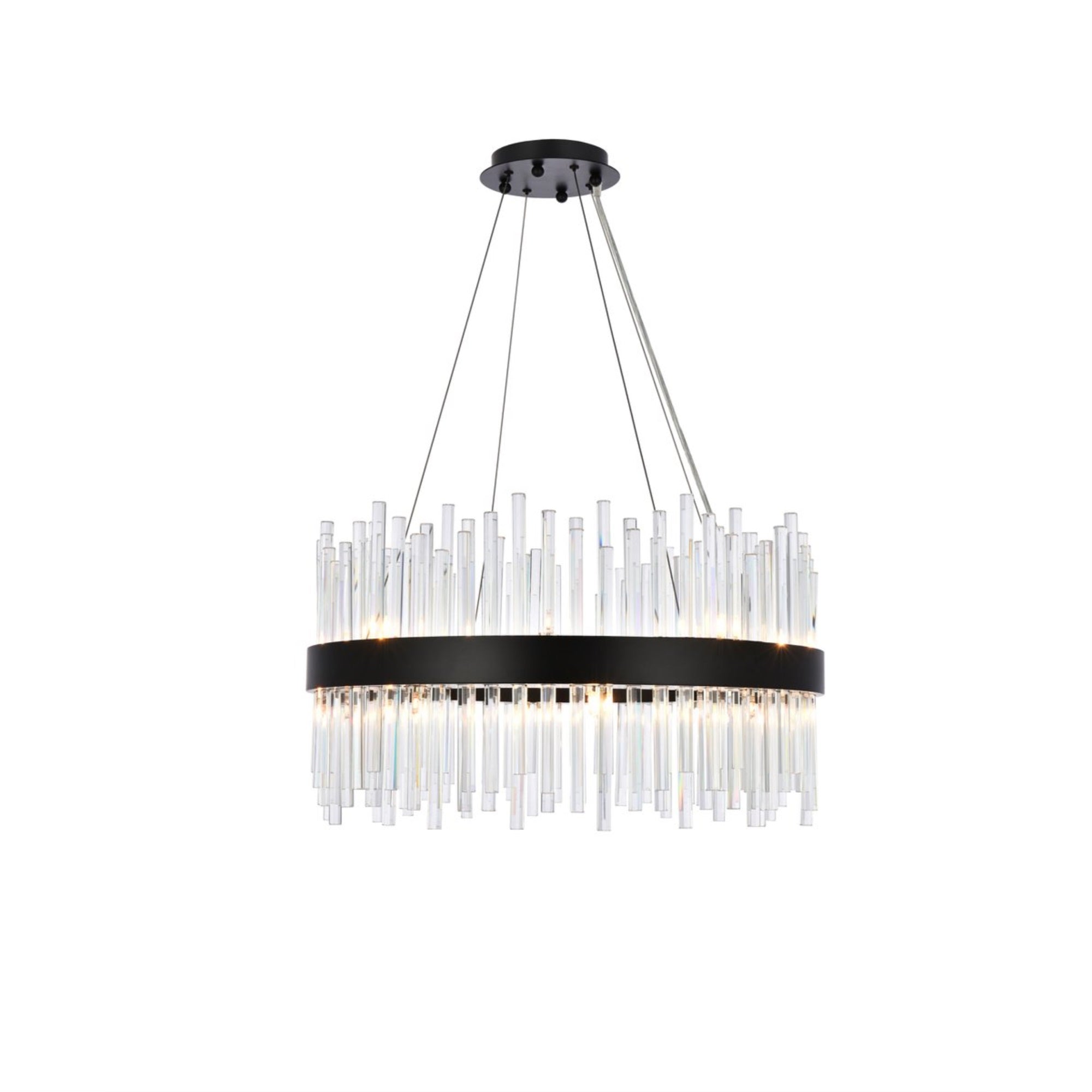 Elegant Lighting 25in Round Crystal Pendant Light, Black Iron and Crystal, Model 3000D25BK