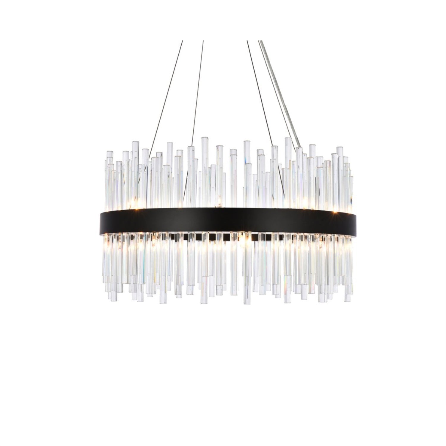 Elegant Lighting 25in Round Crystal Pendant Light, Black Iron and Crystal, Model 3000D25BK