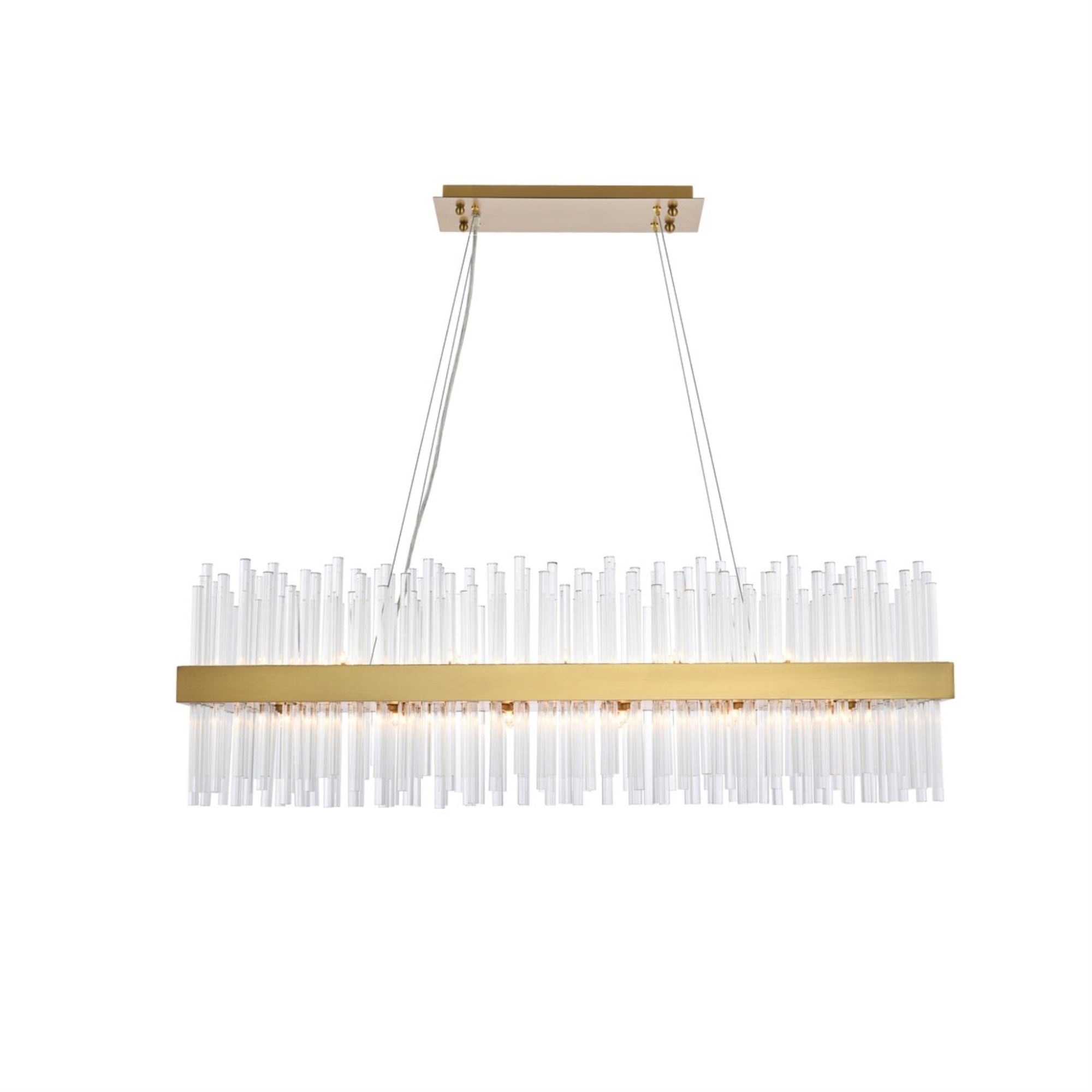 Dallas 42 inch rectangle crystal pendant in satin gold