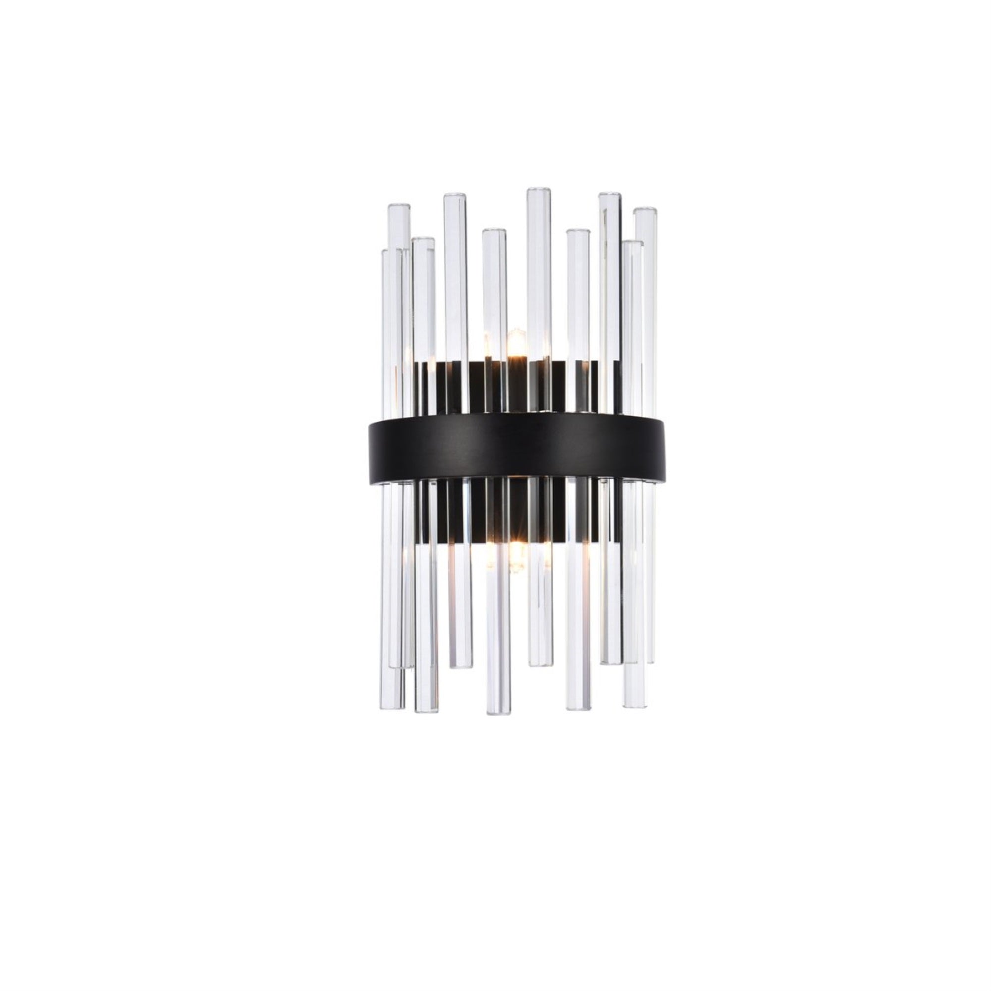 Elegant Lighting Dallas Bath Sconce, 8 inch, Iron and Crystal, Black, Model 3000W8BK