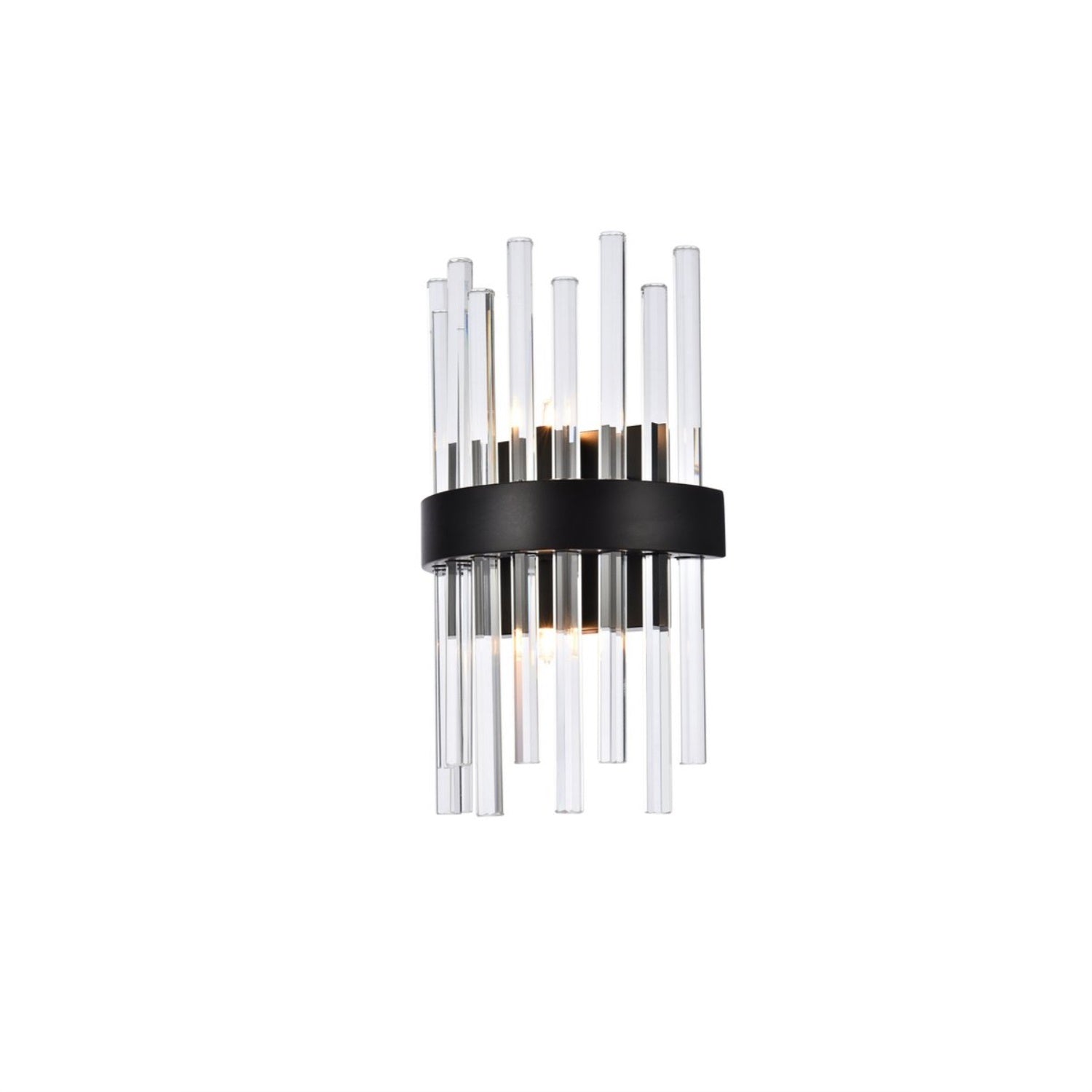 Elegant Lighting Dallas Bath Sconce, 8 inch, Iron and Crystal, Black, Model 3000W8BK