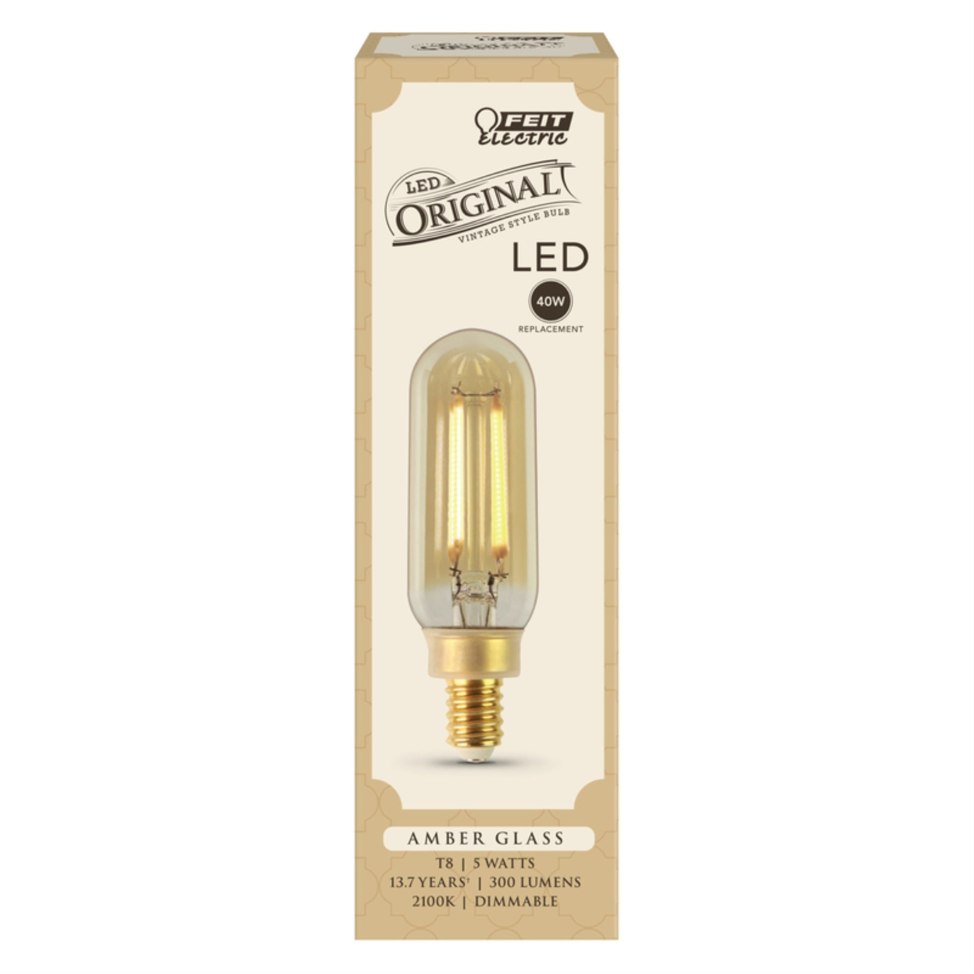 Feit Electric LED DIM T8 E12 40W Bulb, Clear, One Size, Plastic, Model T8C/VG/LED