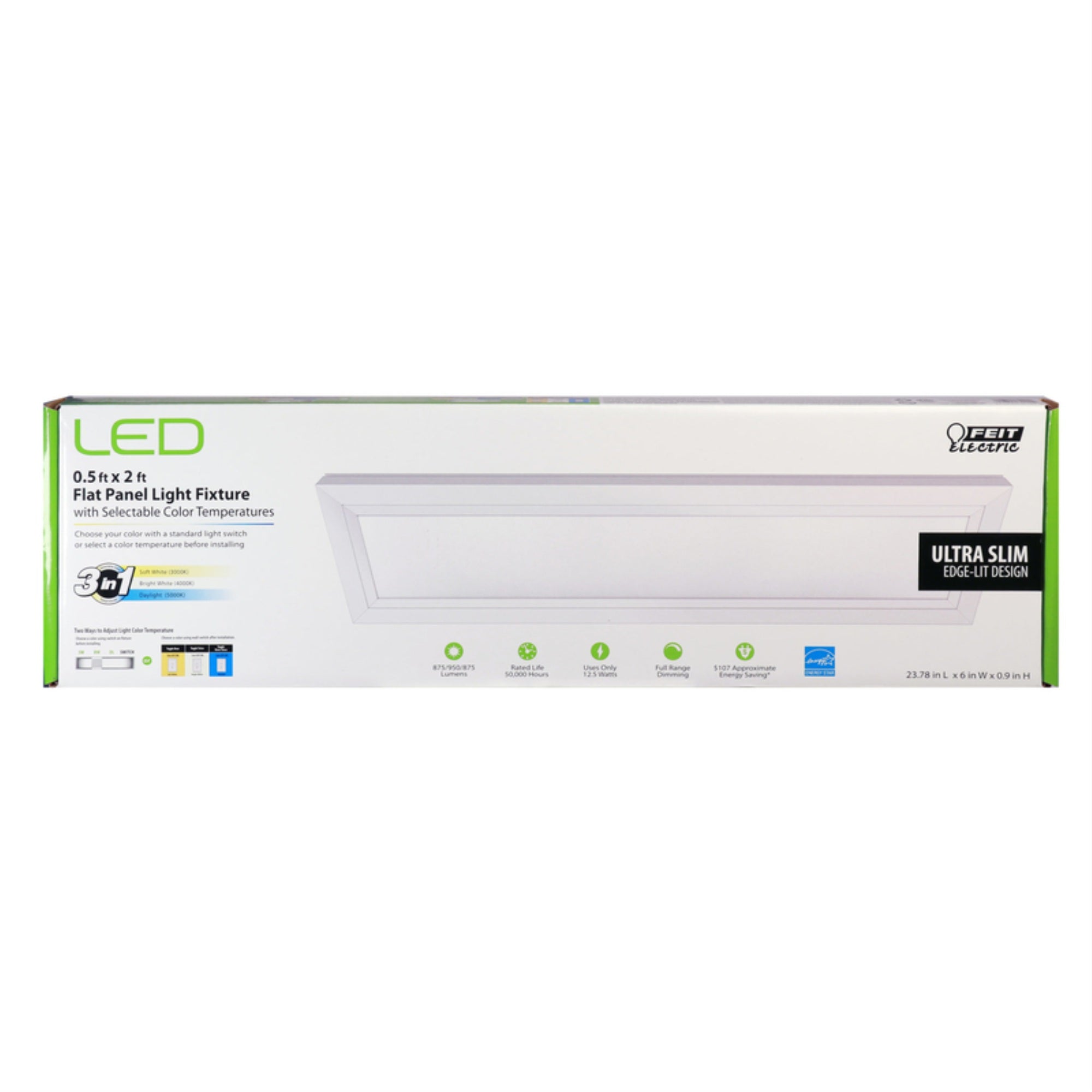 Feit Electric LED Flat Panel Light Fixture, 12.5W, 875 Lumens, Polycarbonate, White, Model FP0.5X2/4WY/WH
