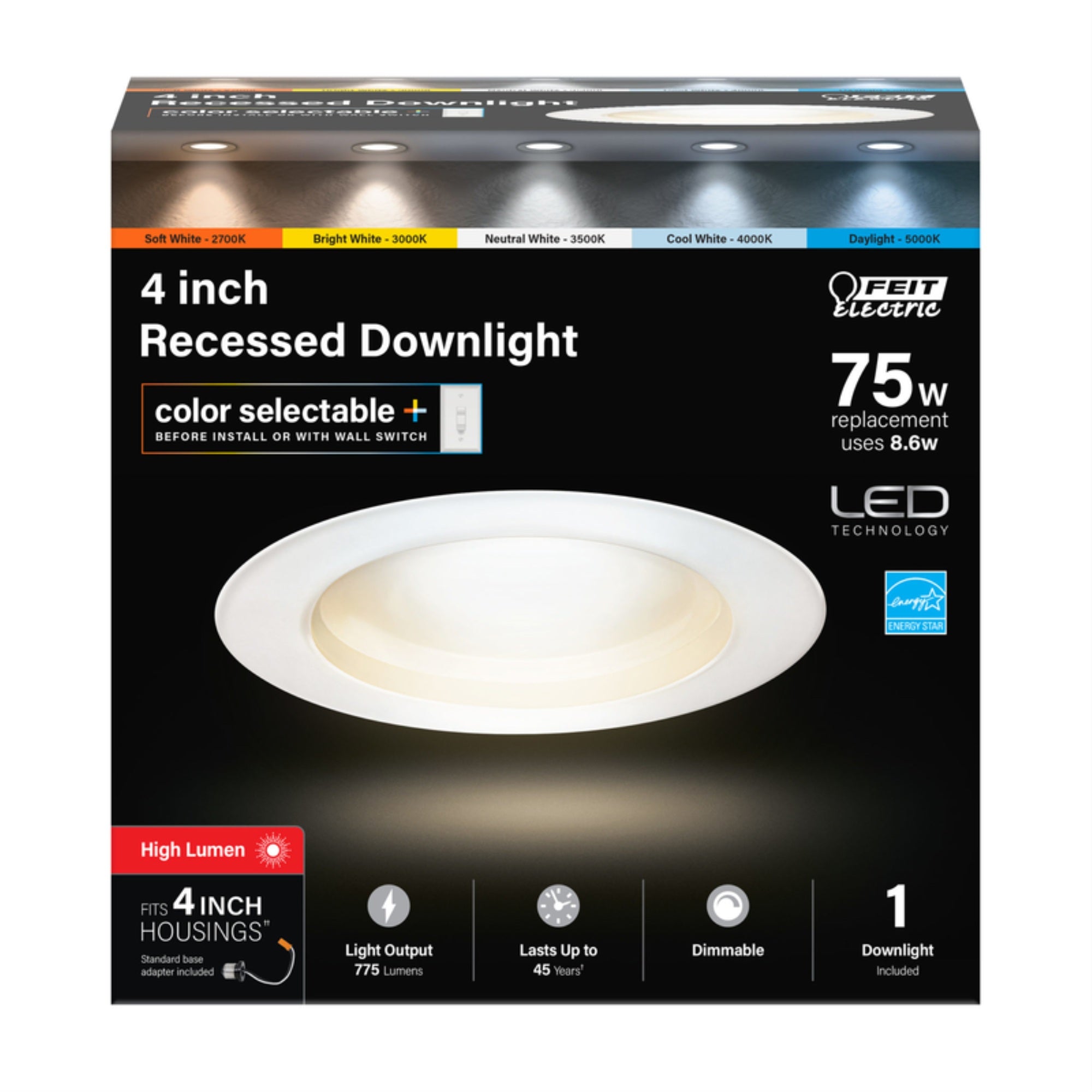 Feit Electric 4 Inches 8.6W 775 Lumens Led Recessed Downlight