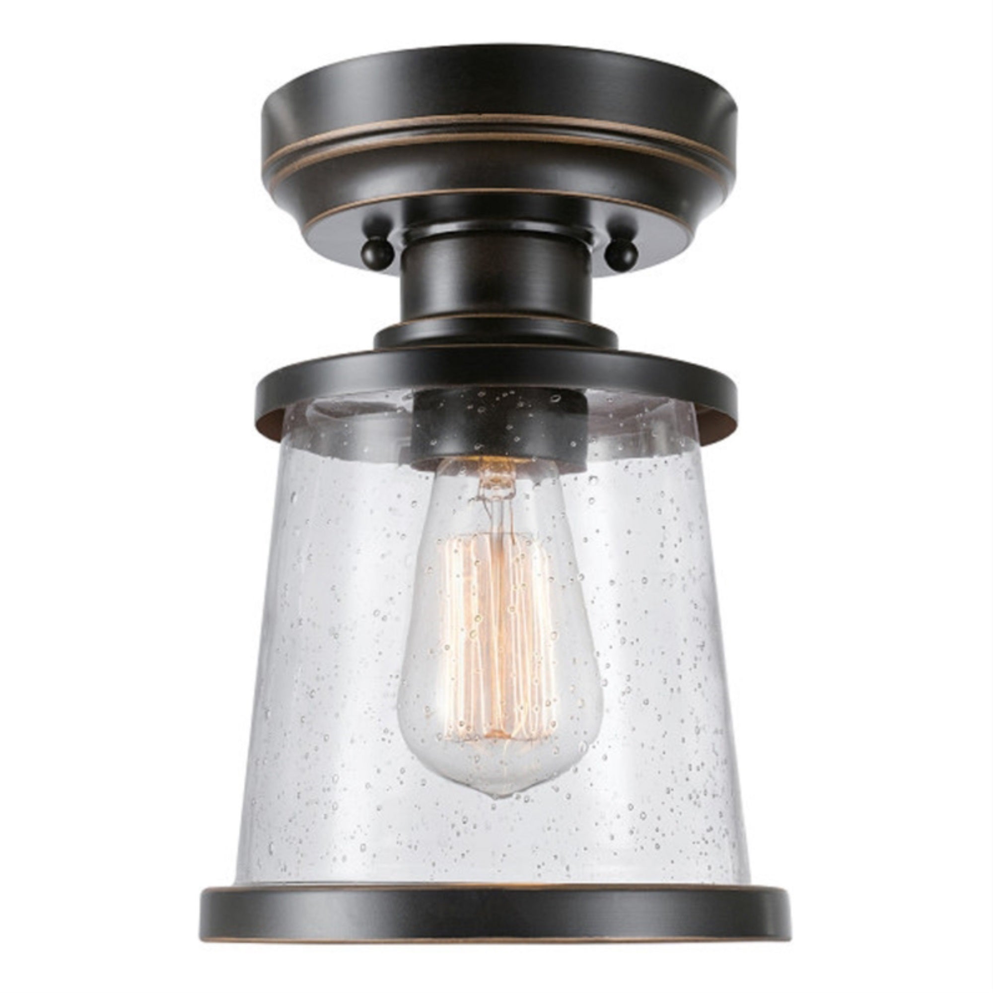 Globe Electric Charlie 1-Light Semi-Flush Mount Ceiling Light, Oil Rubbed Bronze, Clear Seeded Glass Shade, Model 44301