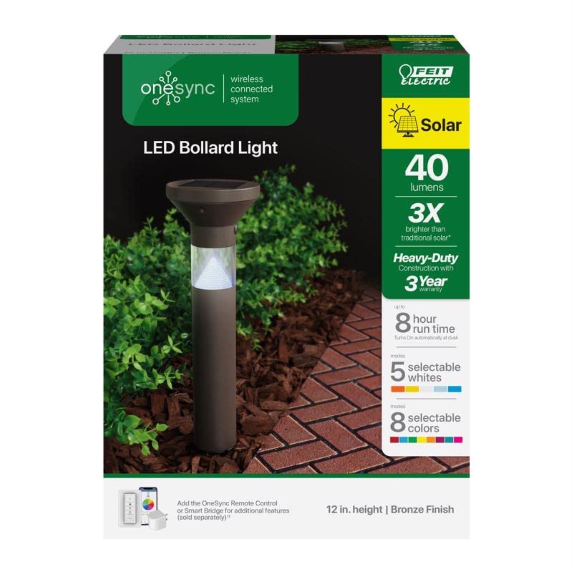 Feit Electric Solar Powered LED Bollard Light 40W, Oil Rubbed Bronze, Model 3010297, One Size