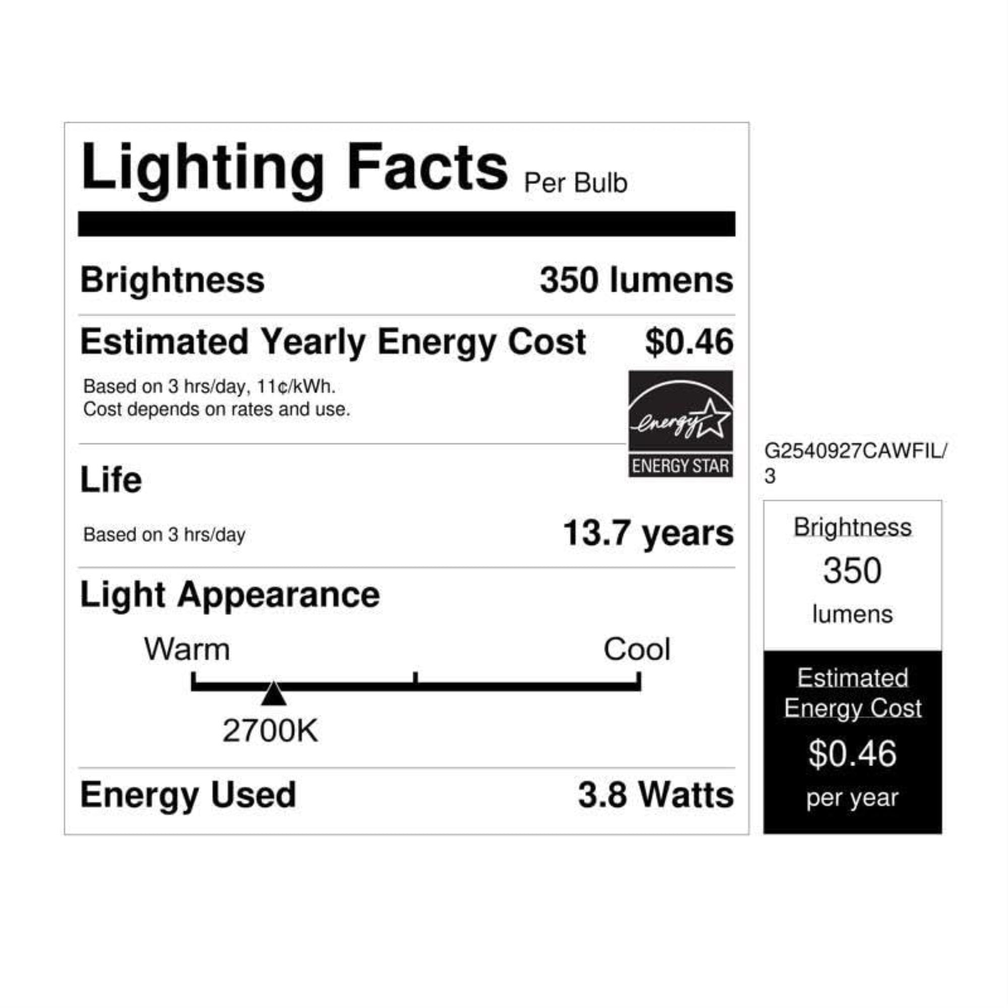 Feit Electric LED Bulb, G25 E26, Soft White, 40W Equivalent, 3 Pack, Glass