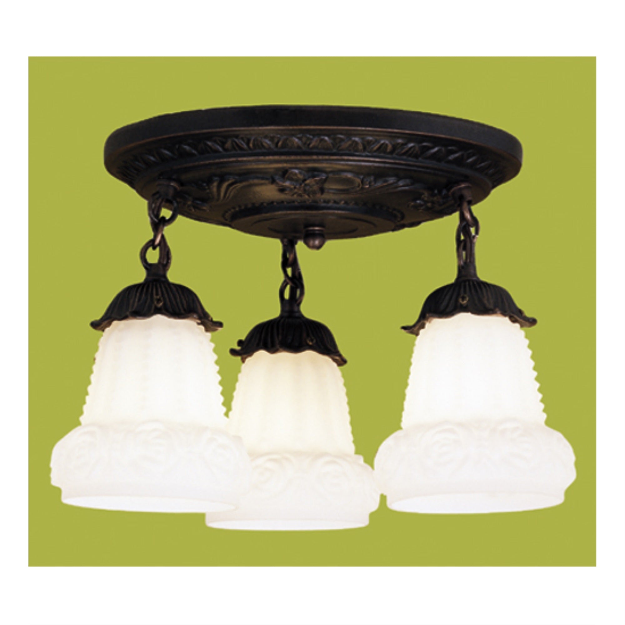 Meyda Tiffany 3 Light Shower Semi Flush Mount, Mahogany Wood, Model 30543