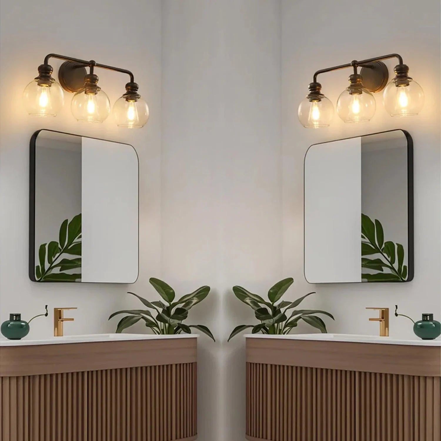 Irvine Black Modern Clear Glass 3-Light Vanity Light