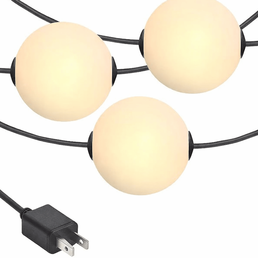 30FT Plug-In LED Strung Light 10 Large 4in Round Bulbs, 2500K Warm White LED G100 Waterproof