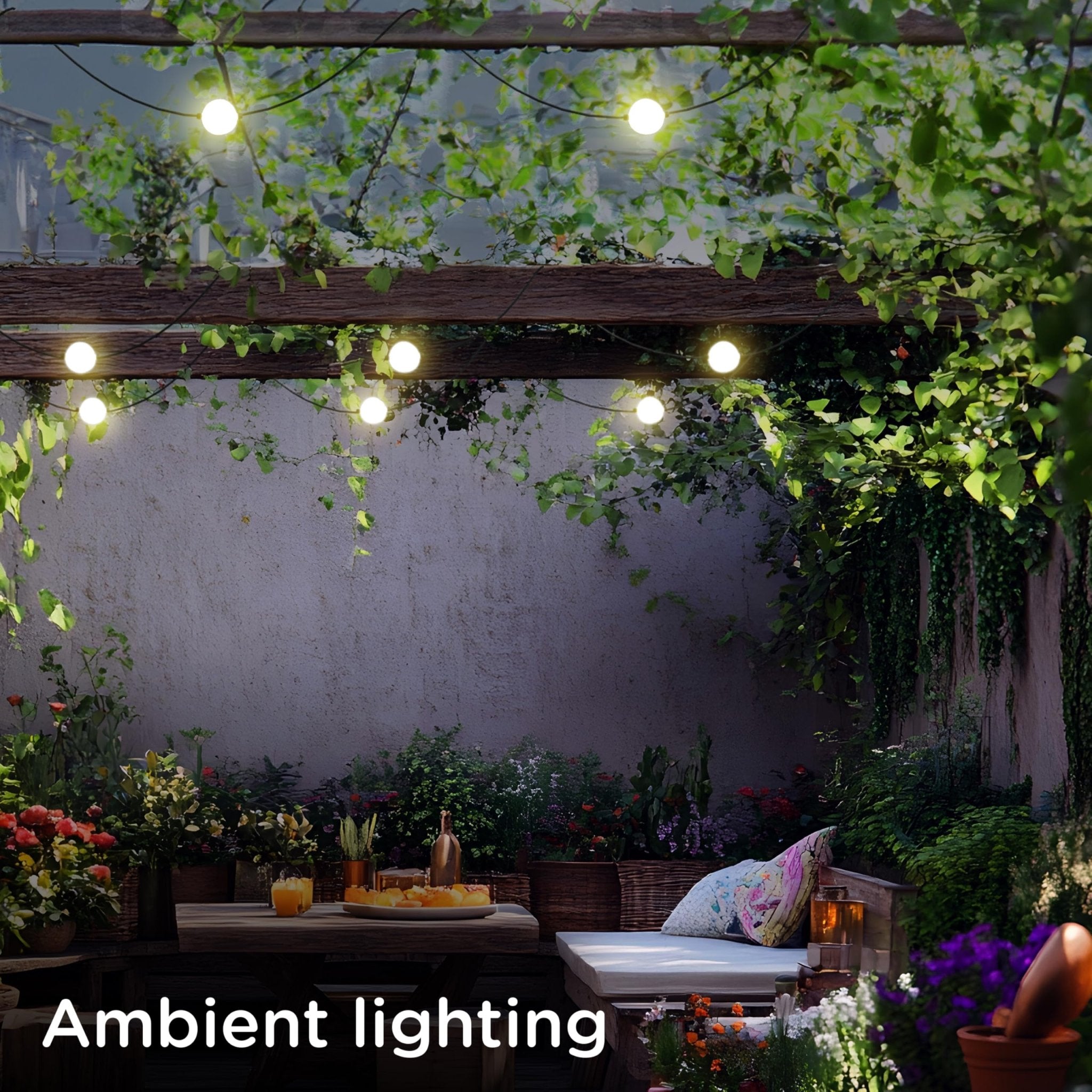 30FT Plug-In LED Strung Light 10 Large 4in Round Bulbs, 2500K Warm White LED G100 Waterproof