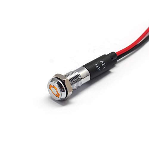 Alpinetech PL8MS 12V LED Metal Signal Indicator Dash Light - Check Engine Symbol