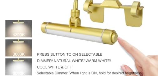 BIGMONAT Wireless Picture Light, Rechargeable, Dimmable, 8.4 inch, Gold, Model B600-Gold, Clip-on Display Lamp for Artwork