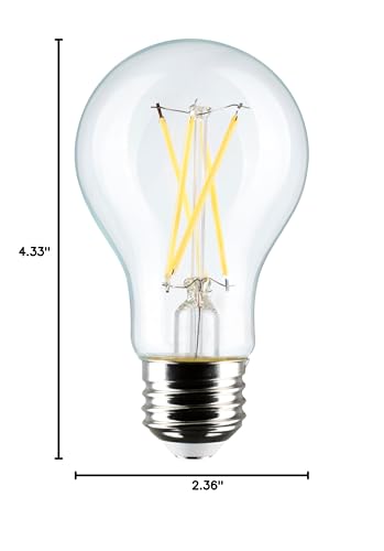 Satco S12462 8 Watt A19 Led Bulb, Clear, 2700K, Medium Base, 120 Volt, 4-Pack