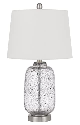 Cal Lighting BO-3037TB Table Lamp, Distressed Glass, Brushed Steel, 13inW x 23.5inH, Hardback Taper Drum Shade