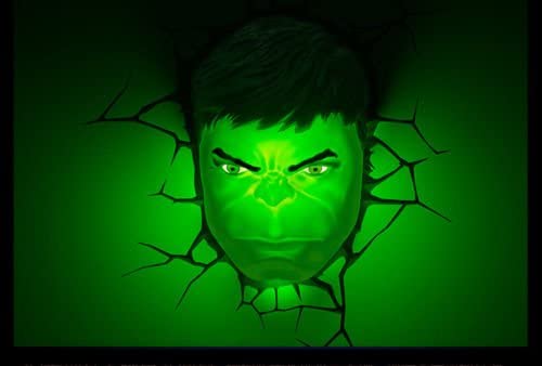 3D Light FX Marvel Avengers Hulk Face 3D Deco Light - Life Size Green Plastic Decor, Model 816733840451