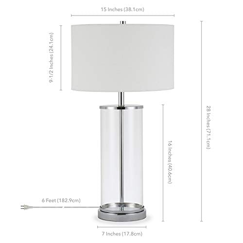 Henn&Hart 28 Tall Table Lamp with Fabric Shade in Clear Glass/Polished Nickel/White, Lamp, Desk Lamp for Home or Office
