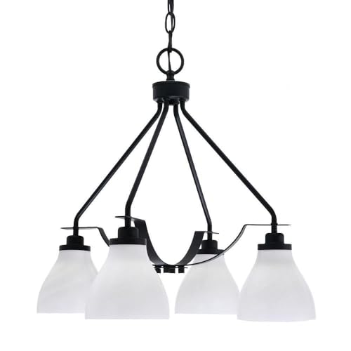Toltec Lighting 2604-Mb-4761 Odyssey - 3 Light Downlight Chandelier-22.25 Inches Tall And 18 Inches Wide, Finish Color: Matte Black, Glass Color: White Marble