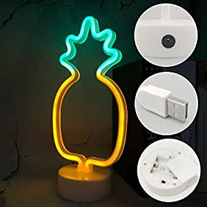 Attivolife Pineapple Neon Sign LED Lamp Art Decoration, KF-NE20S, Yellow & Green, Home Bedroom Party Supplies