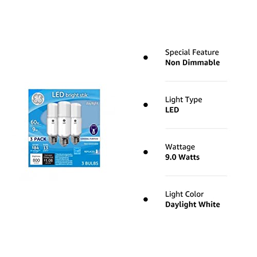 General Electric 63592 LED Bright Stik Bulb, 9W Daylight, 3 Pack, 3 Count
