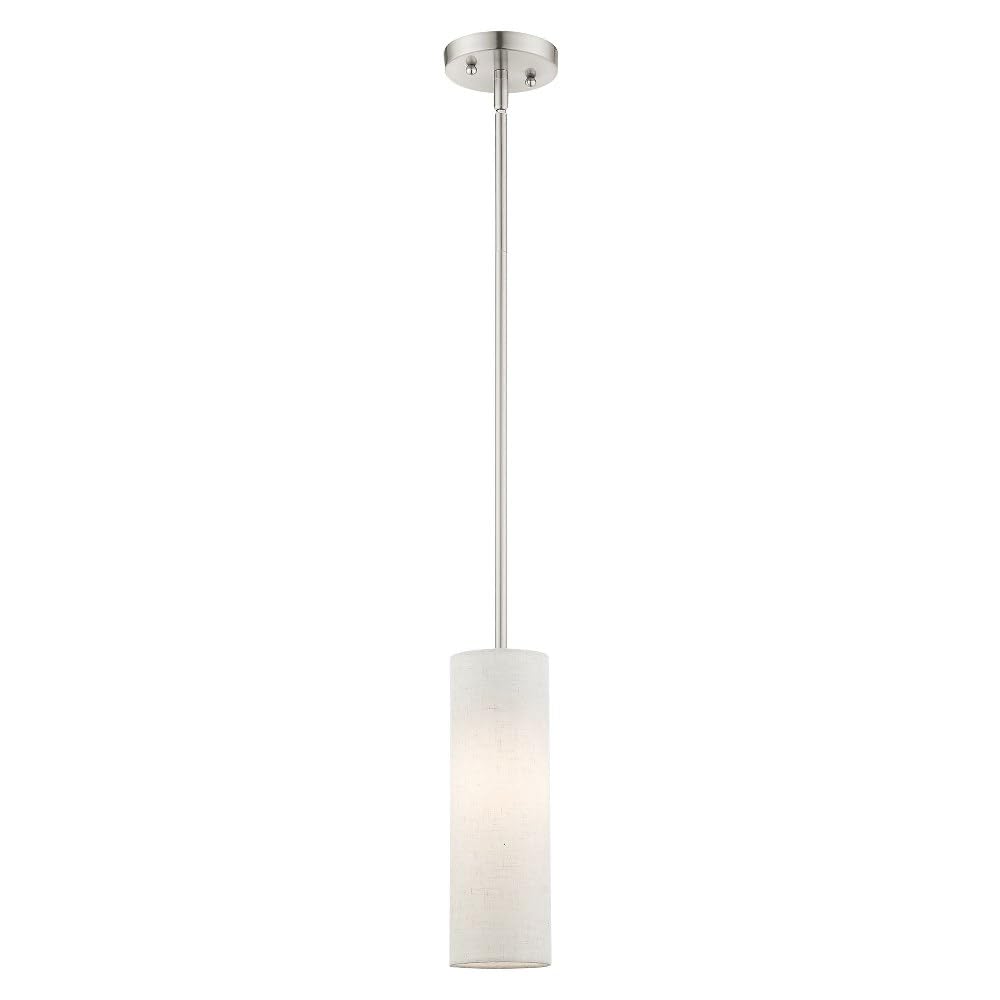 Livex Mini Pendant Light, Brushed Nickel, Glass, 4.75inL x 4.75inW x 49inH, Model 52130-91, Contemporary Modern Design