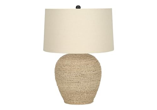 Monarch Specialties I 9713 Lightingtable Lamp, Rattan, Beige Shade, Transitional
