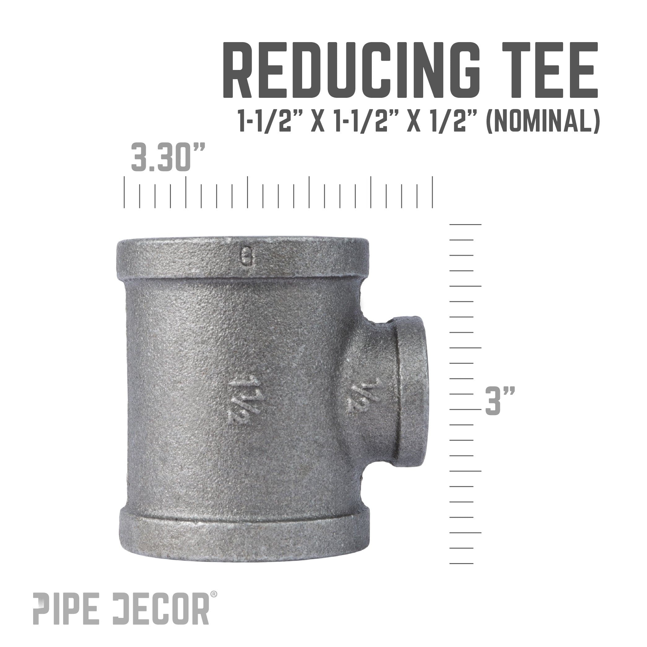 1 1/2 in. x 1 1/2 in. x 1/2 in. Black Reducing Tee