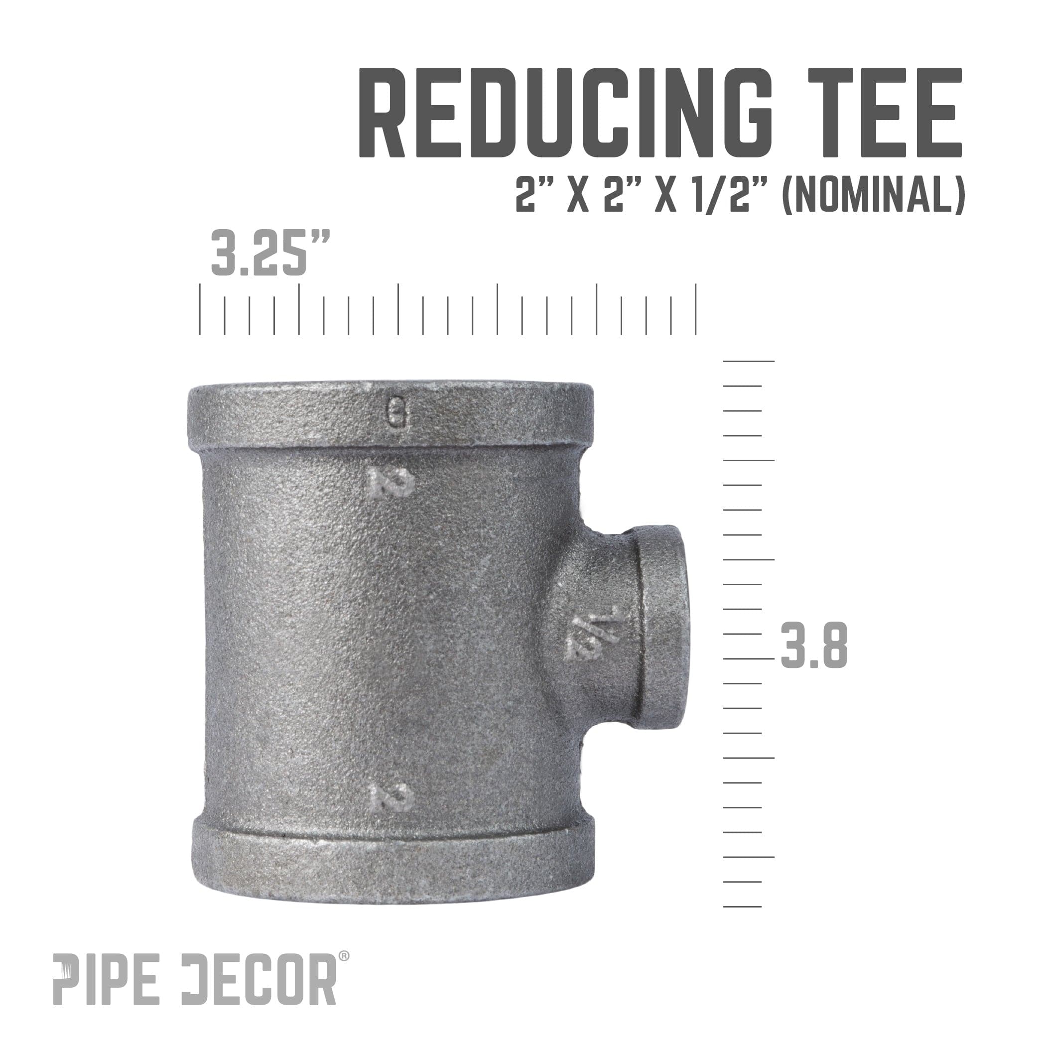2 in. x 2 in. x 1/2 in. Black Reducing Tee