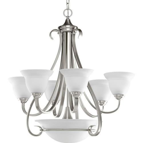 Torino Collection 6-Light Etched Glass Transitional Chandelier Light Brushed Nickel