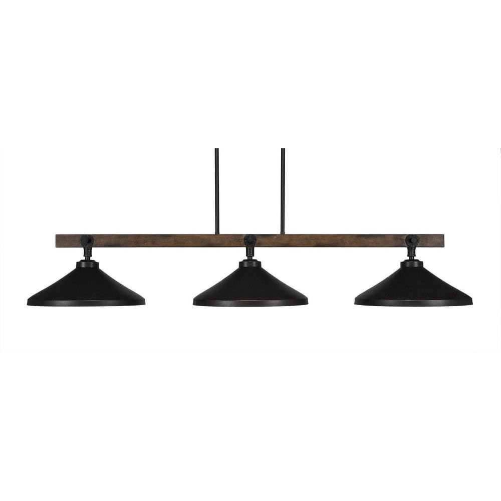 Toltec Lighting 1143-422-Dg Portland 3 Light Island Bar With Metal Shades, 14&quot;, Dark Granite