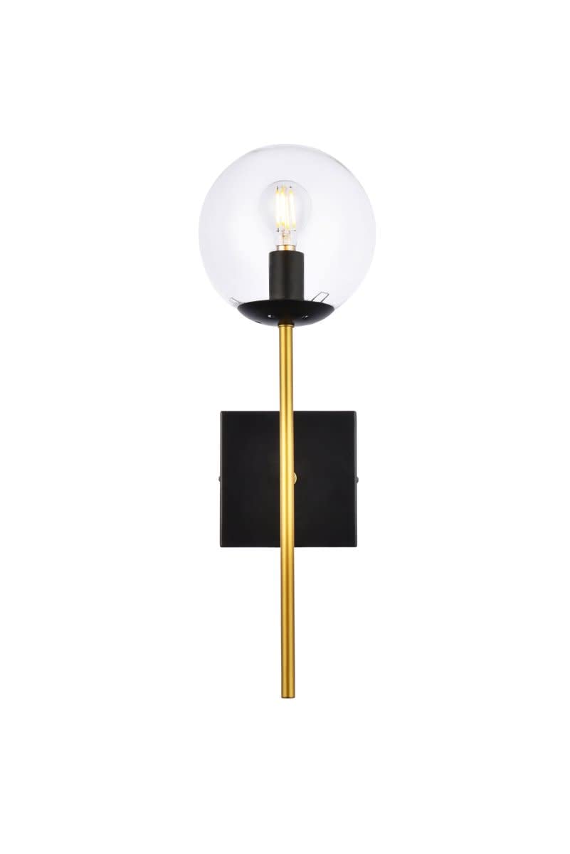 Living District Indoor Modern Home Decorative Bright Ceiling Neri 1 Light Black and Brass and Clear Glass Wall Sconce