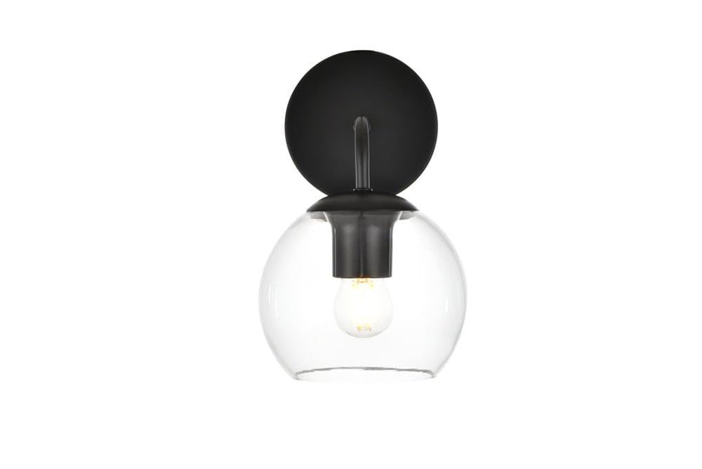 Living District 1-Light Bath Sconce, Iron & Glass, Black/Clear, Model Ld7321W6Blk