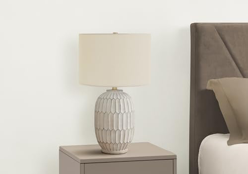 Monarch Specialties 9720 Lightingtable Lamp, Cream Resin, Ivory Shade, Transitional Lighting-24 H Table, 14.5&quot; L X 14.5&quot; W X 24&quot; H