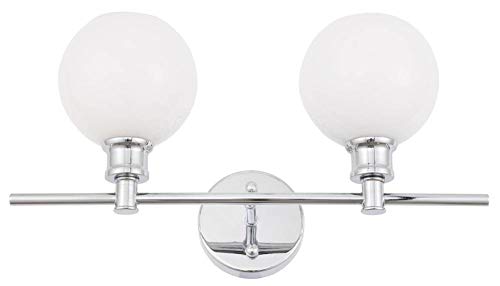 Living District Collier Industrial Mid-Century Modern 2 Light Entryway and Bathroom Wall Sconce in Chrome and Frosted White Glass