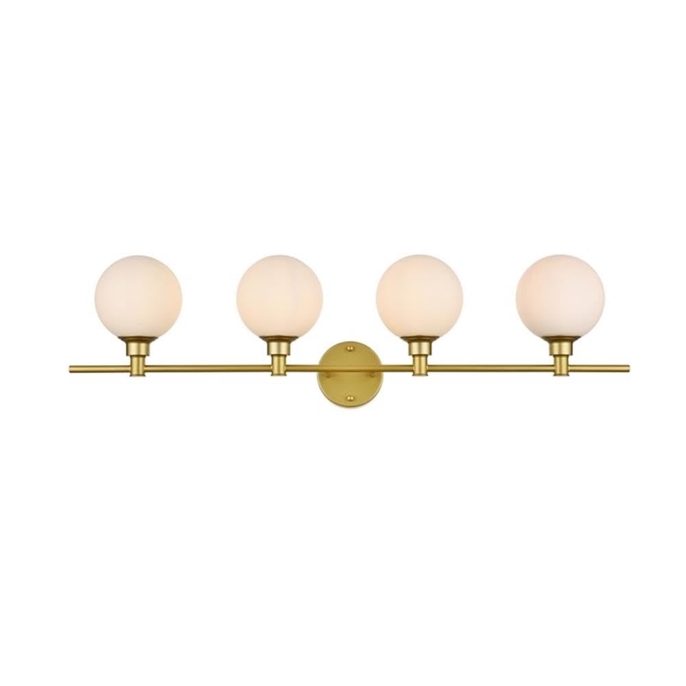 Living District Cordelia 4-Light Iron/Glass Bath Sconce in Brass/Frosted White