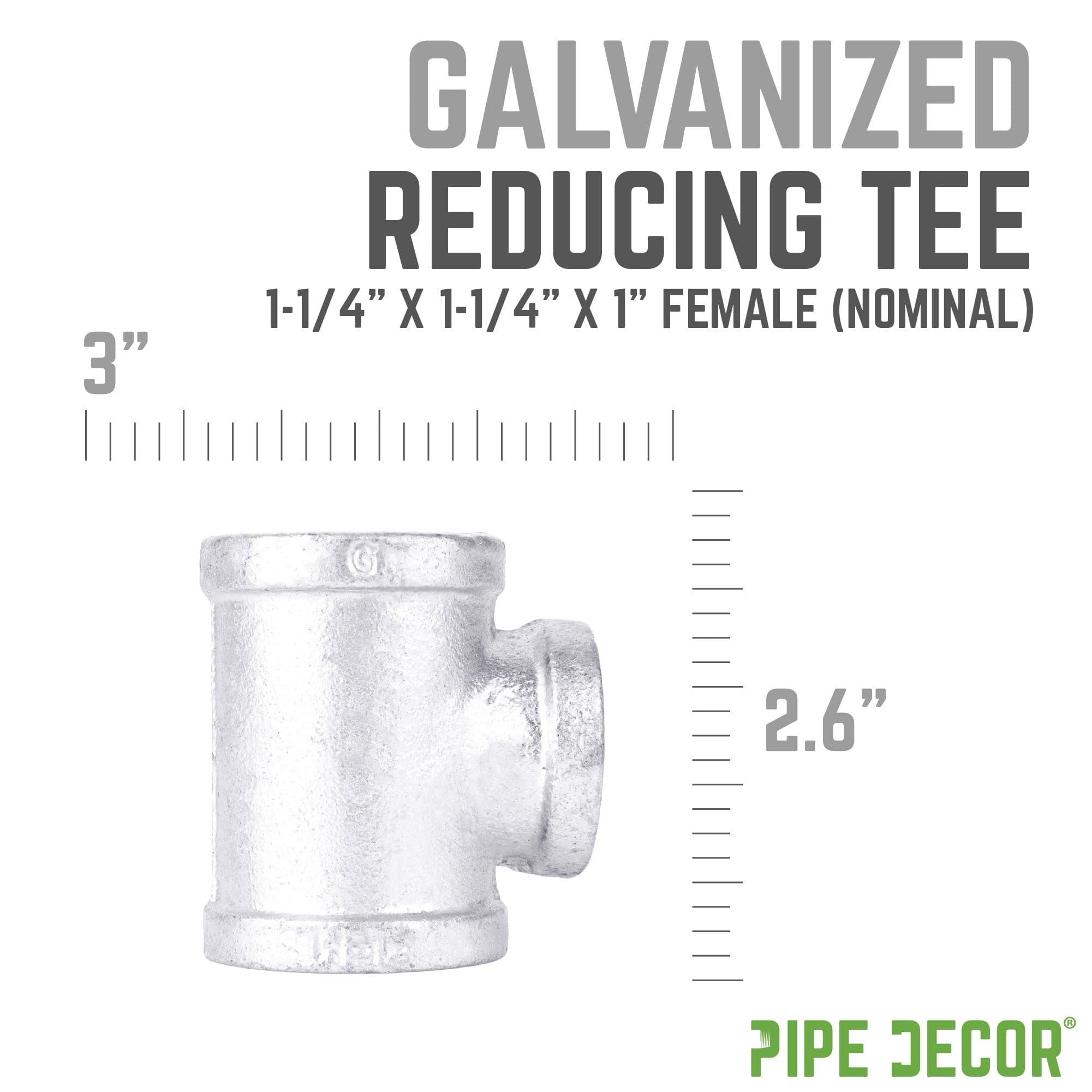 1 1/4 in. x 1 1/4 in. x 1 in. Galvanized Iron Reducing Tee