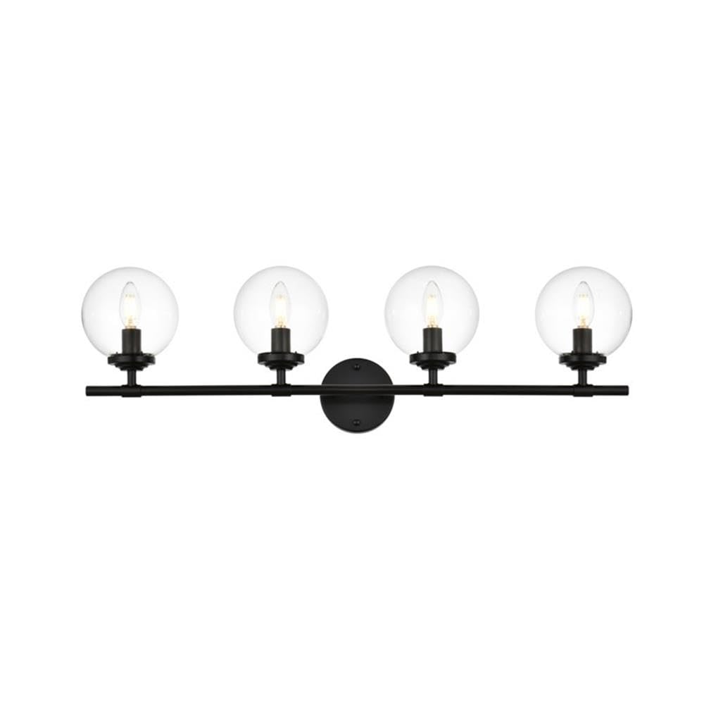 Living District Ingrid 4-Light Iron & Glass Bath Sconce in Black and Clear