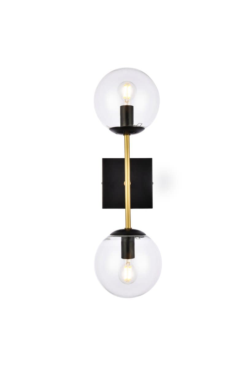 Living District Neri 2-Light Metal Wall Sconce w/Clear Shade in Black and Brass