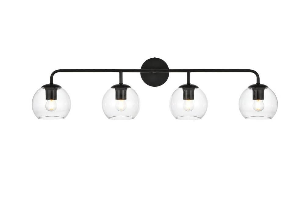 Living District Genesis 4-Light Iron & Glass Bath Sconce in Black/Clear