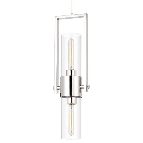Cal 75.25in Chrome Metal Pendant Light with Clear Glass Shade, Model FX-3758-1