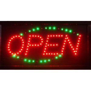 E-ONSALE LED Neon Open Sign with Animation, Green + Red, On/Off Switches for Business