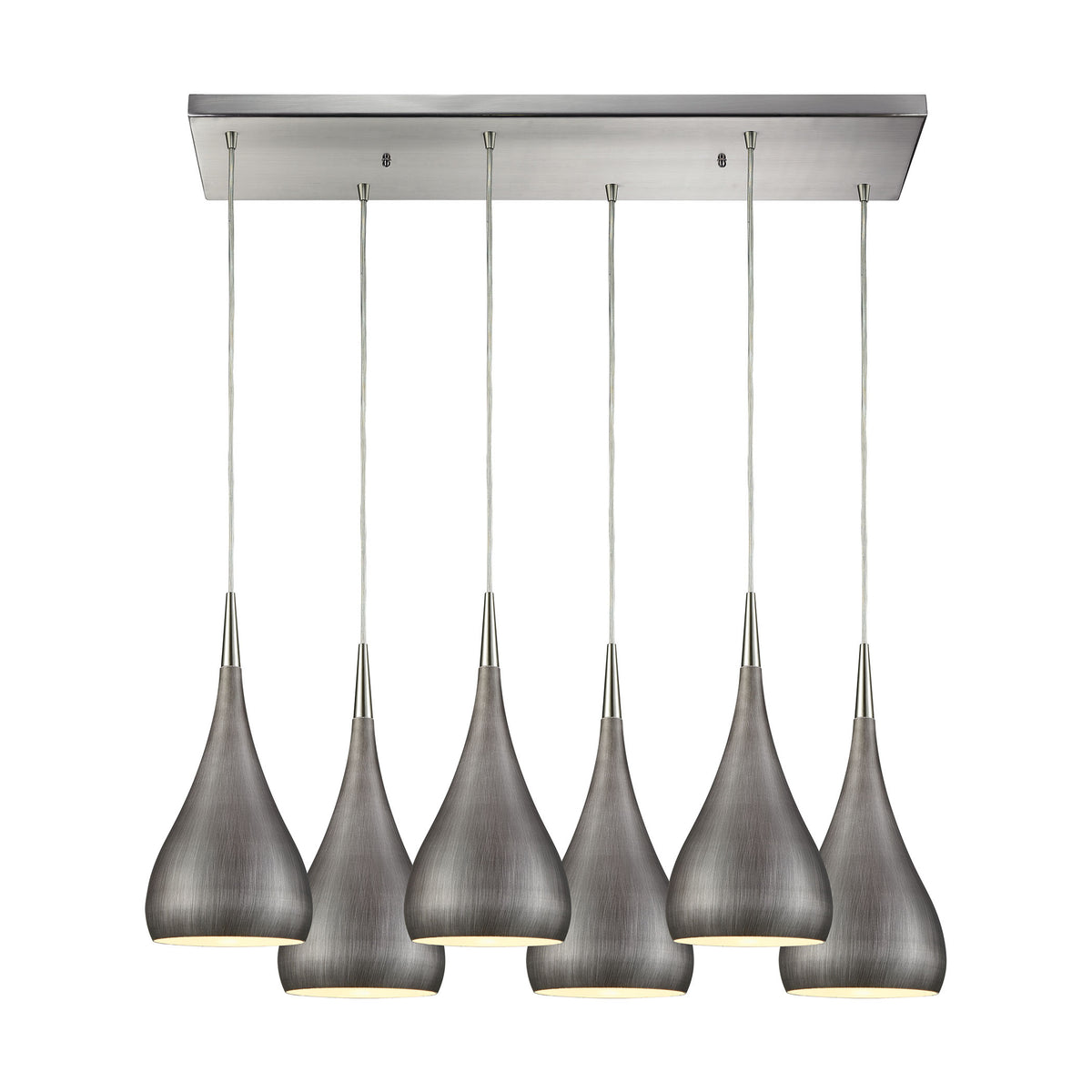 Lindsey 6 Light Rectangle Fixture in Satin Nickel with Weathered Zinc Shade