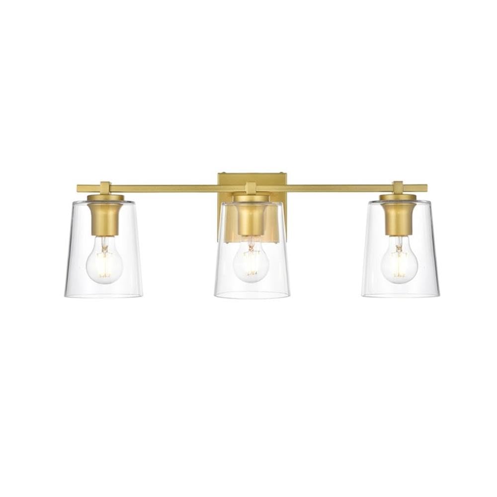 Living District Kacey 3-Light Iron & Glass Bath Sconce in Brass/Clear