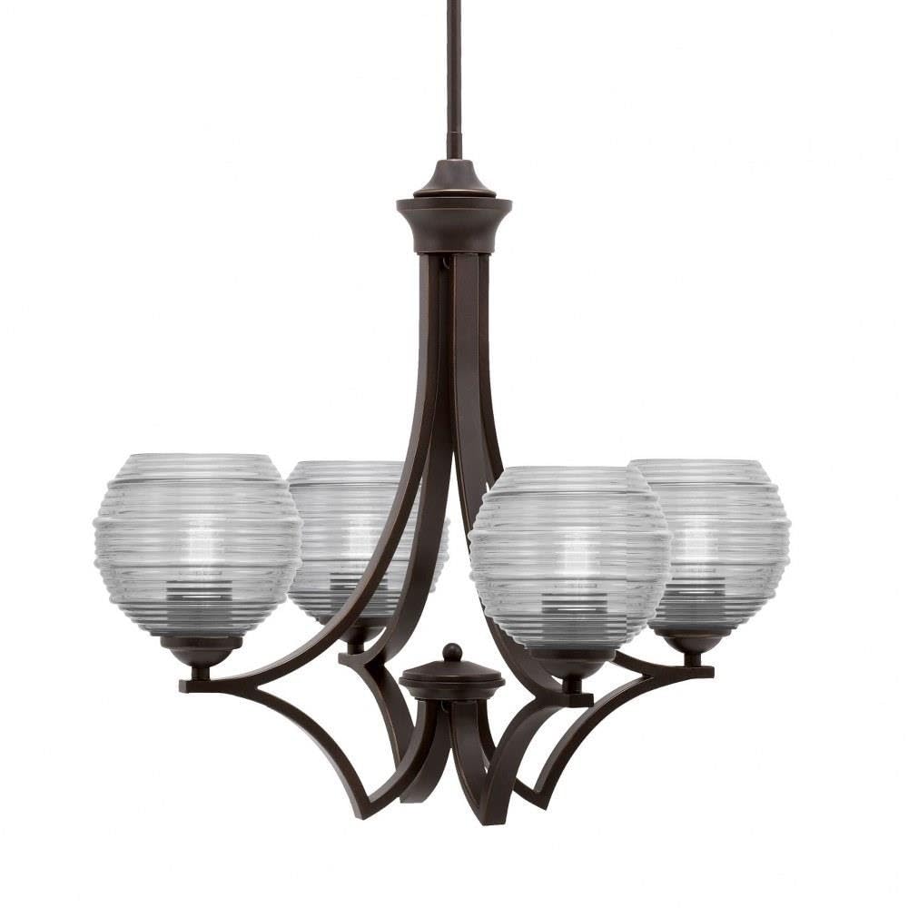Toltec Lighting 564-Dg-5110 Zilo - 4 Light Uplight Chandelier-19.75 Inches Tall And 21 Inches Wide, Finish Color: Dark Granite, Glass Color: Clear Ribbed