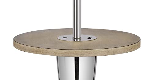 Cal 150W Metal Floor Lamp with Rubber Wood Tray Table, Chrome/Wood, Model BO-3054TFL, USB & Type C Charging Ports