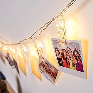 MIRADH LED Photo String Lights- 16 Photo Clips Battery Powered Fairy Lights, Home Decor Lights for Hanging Photos (7.2 Feet, War