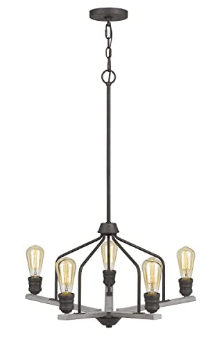 Cal Lighting FX-3716-5 Transitional Five Light Chandelier, 24in, Textured Bronze/Drifted Wood, Metal Construction