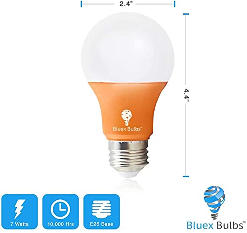 6 Pack Bluex Led A19 Orange Light Bulbs - 7W (50Watt Equivalent) - E26 Base Led Orange Bulb, Party Decoration, Porch, Home Lighting, Holiday Lighting, Decorative Illumination Orange Led Bulb