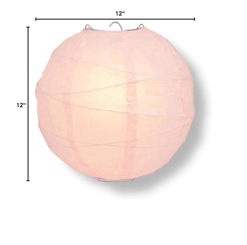 Paperlanternstore.Com 12 Inch Rose Quartz Pink Round Paper Lantern, Crisscross Ribbing, Hanging Decoration