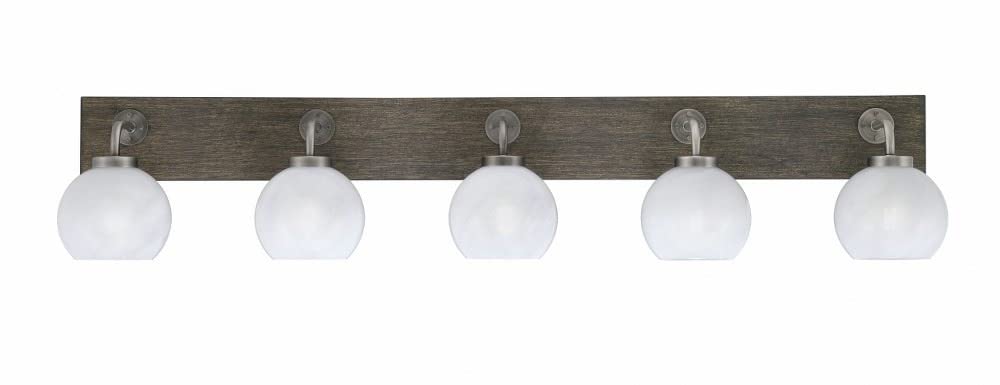Toltec Lighting 1775-Gpdw-4101 Oxbridge - 5 Light Bath Bar-9 Inches Tall And 46.5 Inches Length, Finish Color: Graphite/Painted Distressed Wood-Look Metal, Glass Color: White Marble